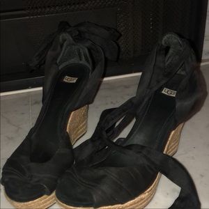 UGG black Silk Luciana Espadrille Wedge sandals